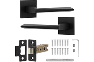 Decoranddecor Leda matt Black Internal Door Handle Set, Aluminium Lever on Rose with fire Rated Tubular mortice Latch, Modern Hardware for Wooden Interior Bedroom, Hallway and Living Room Doors