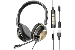 Wantek USB Headset with Microphone for Laptop,PC Headphones with Noise Cancelling Mic,USB-A/Type-C/3.5mm Jack 3-in-1 Computer headsets with Volume Control & Mute for Zoom,Skype,Call Centre,Home Office