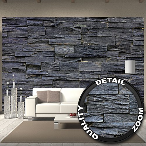 Fototapete Schwarze Steinwand Wand-dekoration - Wandbild Steinmauer Poster-Motiv by GREAT ART (336 x 238 cm)