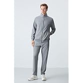 TOMMY LIFE TOMMYLIFE Gri Melanj Pamuklu Kalın Yumuşak Dokulu Comfort Fit Basic Eşofman Takım, T15ER-85260