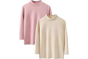Rolanko Girls Long Sleeve Shirt Fleece Thermal Base Layer Tops Stretchy Plain Mock Neck Undershirt for Kids 2 Packs