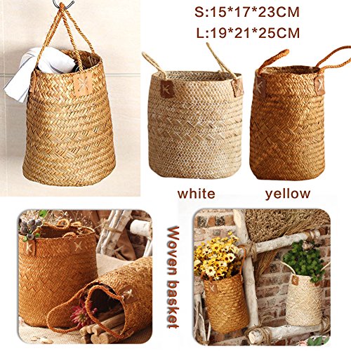 PROKTH Giardinaggio hand-woven Fruit Flower cestino, cesto portaoggetti organizer pianta vaso di fiori basket, White, large
