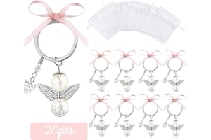 ABSOFINE 20 Stück Schutzengel & 20 Organza Beutel Gastgeschenke Rosa Gäste Anhänger Perlenengel für Hochzeit Taufe Weihnachten Geburtstag Konfirmation Geschenk