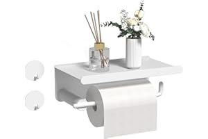 AIRMINTI Porte Papier Toilette: Porte Papier Toilette Mural Acier Inoxydable Auto-Adhésif sans Perçage avec Étagères Support Papier Toilette avec Porte Rouleau WC pour Salle de Bain et Cuisine (Blanc)