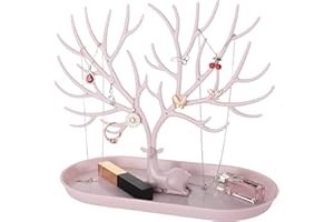 Foryo Jewellery Stand Holder, Earring Ring Display Jewelry Organizer Deer Antler Tree Design With Drawer for Home Decor, Decoration Gift, Girls Birthday Gifts (pink-S)