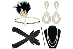 Meiruier 1920 accessori di Set,Accessori Anni '20, alla moda con fascia, guanti lunghi, collana con perle e accessori per donne, Charleston Fancy Set per Natale