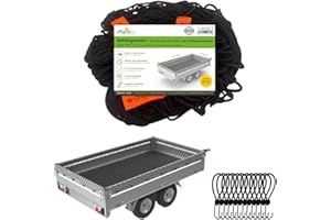 Offgridtec Filet de sécurité de Chargement pour remorque - 1,5 x 2,7 m sur 2,5 x 3,5 m - Extensible et à Mailles Fines - avec 10 Crochets de Serrage - Marqueurs d'angle, Corde en Caoutchouc renforcée