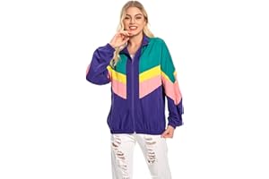 Seaehey Chaqueta de entrenamiento de los años 80 para mujer, estilo retro, estilo deportivo, multicolor, hip-hop, discoteca, años 80, 90, carnaval, fiesta temática