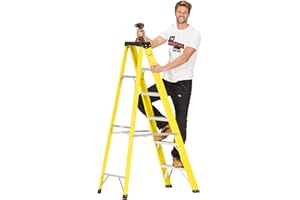The Workplace Depot 6 Tread Fibreglass Step Ladder – Lightweight, Stable & EN-131 Certified – Professional-Grade Ladder for Electrical & Industrial Use