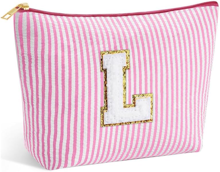 SEFORICO Personalized Make Up Bag - Birthday Gifts for Women Large Capacity A-Z Cosmetic Bags Girls Gifts Preppy Makeup Bag Women's Portable Toiletry Bag