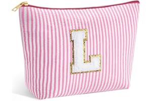 SEFORICO Personalized Make Up Bag - Birthday Gifts for Women Large Capacity A-Z Cosmetic Bags Preppy Makeup Bag Women's Portable Toiletry Bag
