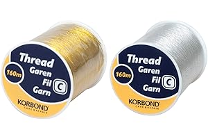 Korbond 320m Sewing Thread –2 x 160m Spools - Silver & Gold Polyester – Hand and Machine Sewing
