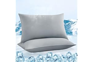 ‎LUXEAR Luxear kühlender Kissenbezug 2er Set, Kopfkissenbezug elastisch mit Arc-Chill Kühlfasern atmungsaktiv, seidige Kissenbezüge mit Reißverschluss, Haare/Haut schonende Kissenhülle, 40x80cm-Grau