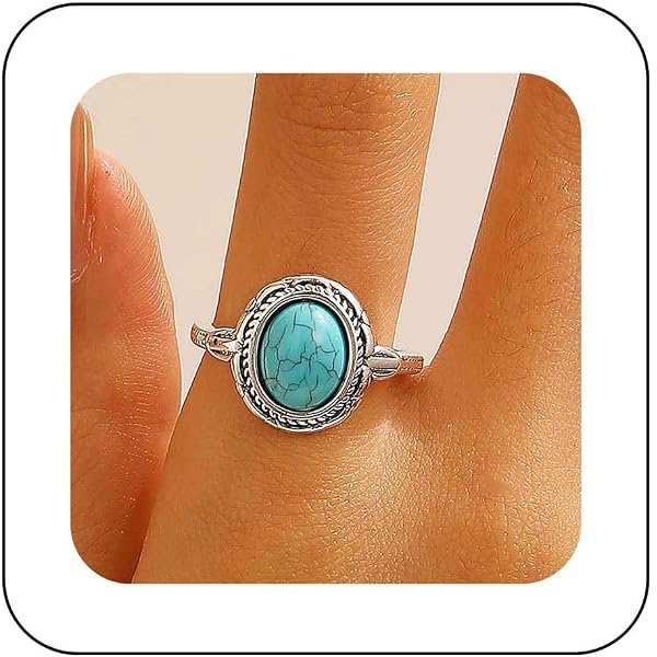 Inilbran Anello Da Dito In Turchese Boho Anello Aperto Avvolgente