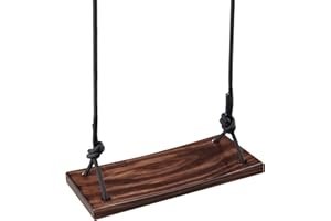 PELLOR Wood Swing Seat, Carbonized Wooden Tree Swing Set, Adjustable Rope Swings for Teenagers Adult in the Garden,Yard,Outdoor & Indoor,Max Load 440lbs