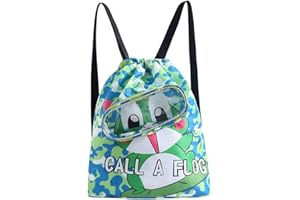 NTRUXZP Mochila con Cordón Elemento Rana Bean Bolsa de Natación para Niños Bolsa de Piscina Impermeable Wet & Dry Swim Bag Niños y Niñas