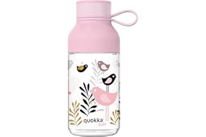 Quokka Butelka na wodę dla dzieci z wieszakiem – ptaki 430 ml | Butelka na wodę wielokrotnego użytku z tritanu - wolna od BPA, szeroki otwór do napełniania i z zabezpieczoną przed kapaniem