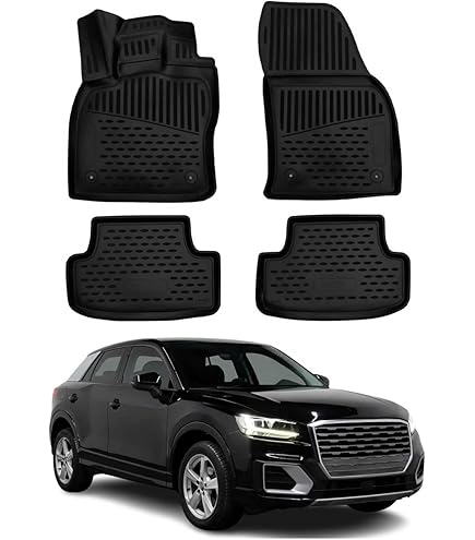 Autovloermatten, compatibel met Audi Q2 2015-2024, geurloze 4,5D-pasvorm, all-weather automatten, 5-delig, antislipmat, hoge rand, rubberen matten, zwart, voor achter