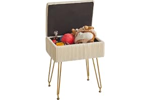 YMYNY Förvaringsottomaner, stolpall stoppad, fotpall sammetsbänk, sminkbordspall, soffpall, metallben, avtagbart överdrag, för vardagsrum, sovrum, 40 × 29,5 × 48 cm beige HBD024M