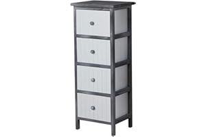 Home Source Chest of Drawers, Wooden Bedroom Organiser Storage Unit, Black with White Drawers, 4 Drawer