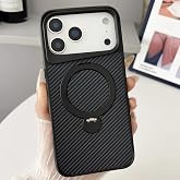 Coverzone iPhone 17 Pro Max ile uyumlu Kılıf Karbon Fiber G&ouml;r&uuml;n&uuml;ml&uuml; Magsafe ile uyumlu Stand olabilen Carbon Case Tam G&ouml;vde K
