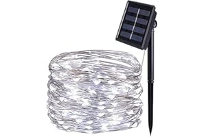 BOLWEO Solar String Lights, 50 LED 5M Sliver Wire Solar Fairy Light,Waterproof Garden Solar Lights for Patio Fence Camping Outside Wedding Party Festival Christmas Decor (Cool White)
