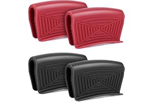Prasacco Silikongriffe für Töpfe, 2 Paar Silikon Helfen Griff Halter rutschfest Hitzebeständig Topfgriff Schutzhülle für Ofenschalen Gusseiserne Bratpfannen Küche Kochen Backen (Schwarz, Rot)