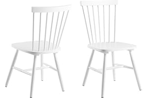 AC Design Furniture Susanne krzesła do jadalni, zestaw 2 sztuk, białe krzesła kuchenne, lakierowane drewniane krzesła z brzozy, krzesła z wysokim oparciem i pionowymi listwami, meble do jadalni w