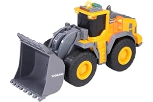 Dickie Toys 203723006 Volvo Ładowarka kołowa 23 cm z ogromną łopatą, światła i efekty dźwiękowe, zabawka na plac budowy dla chłopców i dziewcząt w wieku od 3 lat