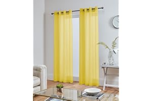 John Aird Lucy Voile Curtains - Eyelet - Pair - 2x Voile Panels (Yellow, 58" Wide x 72" Drop)