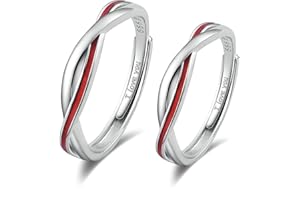 BCUGHIA Anello di Coppia Filo Rosso, Anelli Argento Sterling con Linea Rossa Anello di Fidanzamento Donna Incisione Anello Argento Matrimonio Regolabile per Uomo e Donna