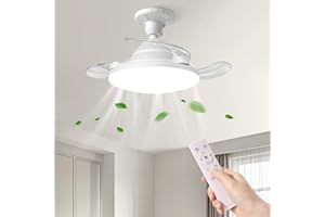 YISUN Ventilatore da Soffitto con Luce LED, 57CM Ventilatore da Soffitto con Invisibile Pale Retrattili, E27 Silenzioso Lampadario con Telecomando,Tempistica, 3 Tonalità Dimmerabile & 3 Velocità