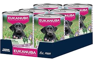 EUKANUBA Life Care Aliment Humide pour Chiot 1 à 12 Mois Toutes Races, Pâtée Riche en Agneau & Pommes de Terre, Oméga-3, Calcium, Prébiotiques MOS, sans OGM Colorants Conservateurs, 6 boîtes de 400g
