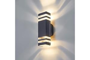 CELAVY Outdoor Wall Lights Mains Powered Outside Up Down Lights, IP65 Waterproof LED Porch Front Door Light, Square GU10 External Modern Lighting Exterior Sconce Lamp for House, Anthracite Grey