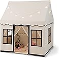COSTWAY Kids Play Tent, Indoor Large Playhouse with Star Lights, Non-slip Mat and Windows, Castle Fairy Tents for Children Boys & Girls Gift (Beige+Black)