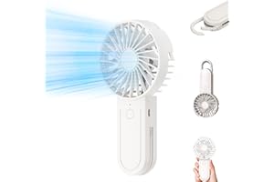 KIMTAR Mini Ventilator Handventilator，Kleiner Tragbarer Ventilator mit Teleskophaken, Wimpernventilator Akku Aufladbar mit 3 Geschwindigkeiten für Drinnen und Draußen Reisen Weiß