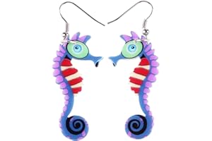 DUOWEI Cute Acrylic Seahorse Earrings Novelty Cartoon Dangle Drop Jewelry Gifts for Women Teen Girls