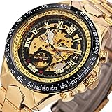 Winner Goldene skelettierte Armbanduhr für Herren, automatische mechanische Uhr mit Edelstahlarmband