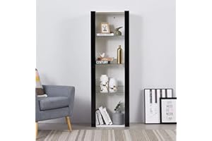Panana Vitrine Lumières LED Meuble de Rangement avec Etagères sur Salon, Bureau, 55 x 35 x 166 cm (Noir+Blanc)