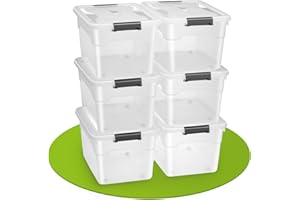 Juskys Boîte de rangement avec couvercle - ensemble de 6 boîtes en plastique de 45 l - grande boîte, empilable, transparente - rangement système de rangement boîtes de rangement