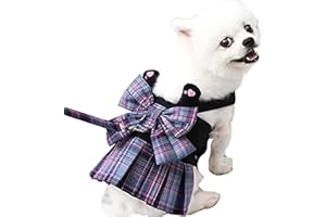 MEIAOBEST Dog Harnesses with Leash Set,Soft Pet Plaid Princess Dresses Sweetie Bowknot Puppy Check Skirt with Pink Love Dress Harness for Small Medium Girl Dogs Cats (Purple, M)