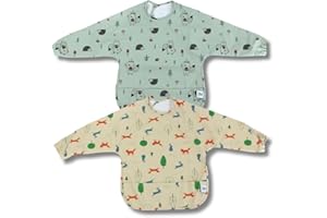 Hello Hippo - Babero con Mangas Largas Impermeable para Bebé | Babero Individual Ajustable con Bolsillo Recoge-Migas | Para Comer, Pintar y Guardería