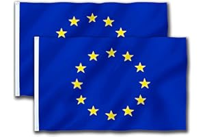 DREAMARK Lot de 2 drapeaux de l'Europe 90 x 150 cm avec 2 œillets en métal, durable, drapeau de l'Europe, résistant aux intempéries, drapeau européen, conférence, jardin, paré, drapeau Union européenne