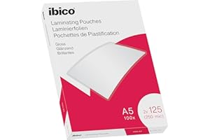 Ibico A5 Laminating Pouches, 250 Micron (2x125), High Document Protection & Durability, Pack of 100, Gloss Finish, Crystal Clear, 627315