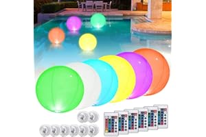 Jooheli Luci Galleggianti Piscina, 6 Pezzi Luci a LED Gonfiabili con Telecomando, IP68 Impermeabile Luce Galleggiante Piscina, 16 RGB Luce Sfera Cambia Colore per Laghetto/Piscina/Vasca da Bagno/Festa