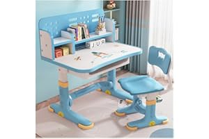 SINBINTA Höhenverstellbarer Kinder-Schreibtisch und Stuhl-Set, rutschfester, stabiler Kinder-Schreibtisch mit Schublade, Bücherregal, Cartoon-Muster, Kinder-Schreibtischstuhl-Set für Jungen und