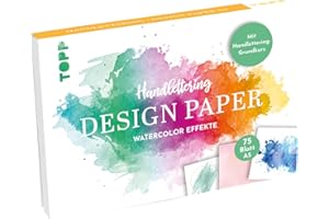 FRECH Handlettering Design Paper Block Watercolor Effetti A5: 75 fogli fissi (DIN A5, 220 g/m²) con 25 diversi sfondi Watercolor per blisterizzare con corsi di base a mano