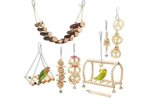 AQH Juguetes de Loro Pájaro, Juguetes para periquitos, Juguete Colgante para Mascotas con Campanas,Columpios,Juguete de Masticación para Pequeños y Medianos Loros de Aves, Periquitos, Pinzones (8 Pcs)