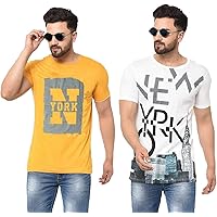 Tfortees Men's Cotton Round Neck Printed Half Sleeve Combo Tshirt - (Pack of 2)