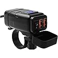 Beedove Motorcycle USB Charger, QC3.0 Quick Charge 12v USB socket, with Voltmeter Display and Switch Waterproof Motorbike Phone Charger for Motorbike/Car/Boat/Campervan/Caravan (Blue)